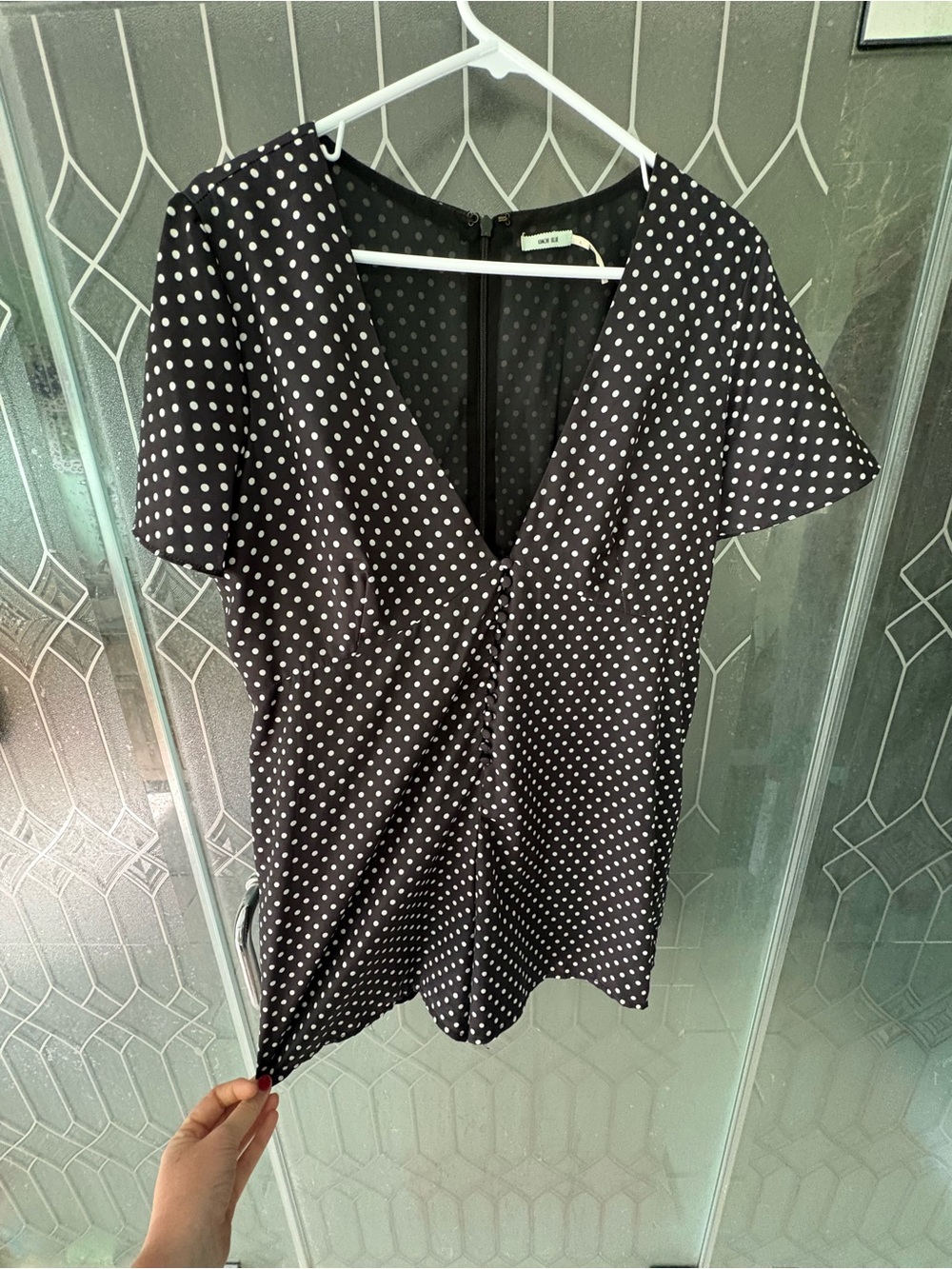 Black & White Polka Dot V-Neck Short Sleeve Romper
